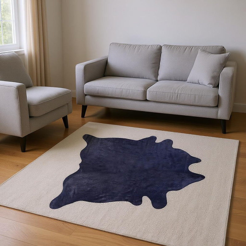 Tapis 5 pi x 7 pi en cuir de vache bleu marine