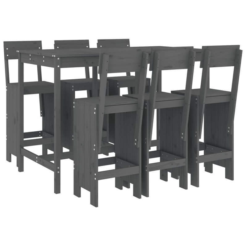 Ayron Brayden Studio Bar Set with Wood Frame and Solid Wood Outer Material, Grey