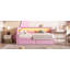 Lit plateforme tapissier simple avec ports USB et ceinture à DEL, avec 2 tiroirs, rose
