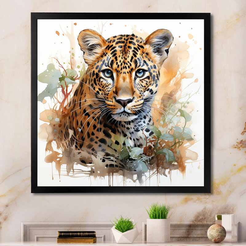Portrait d'élégance de léopard brun - Art mural animal léopard / guépard, Cadre photo noir, H 36 po x l 36 po x P 1,5 po