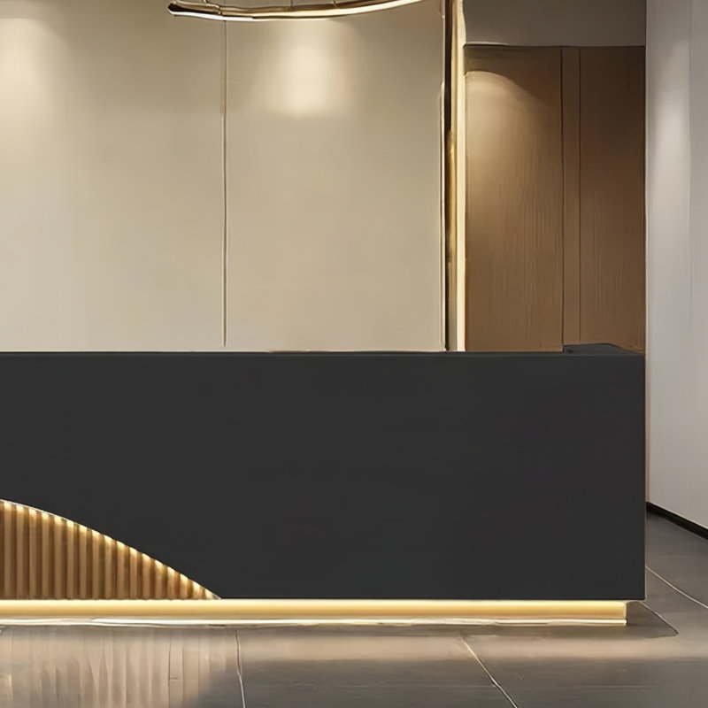 Front Desk Writing Desk with LED Light Effect - Ideal for Salons and Stores, 39.37" H x 94.48" W x 23.62" D, Black