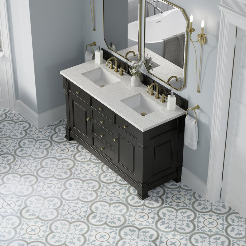 Brookfield 60'' W Double Vanity, Eternal Jasmine Pearl, Black Onyx