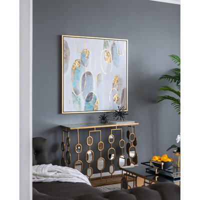 Peinture à l'huile encadrée carrée 39,5 po x 39,5 po pour le salon, ornée de paillettes dorées, peinture à 25%, rehaussant le décor du bureau et de la chambre