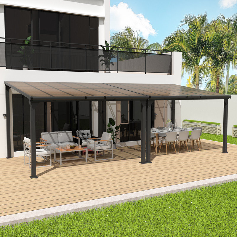 Pavillon de jardin 10 po x 24 pi avec structure en aluminium et toit incliné incliné, H 96 po x l 288 po x P 114 po