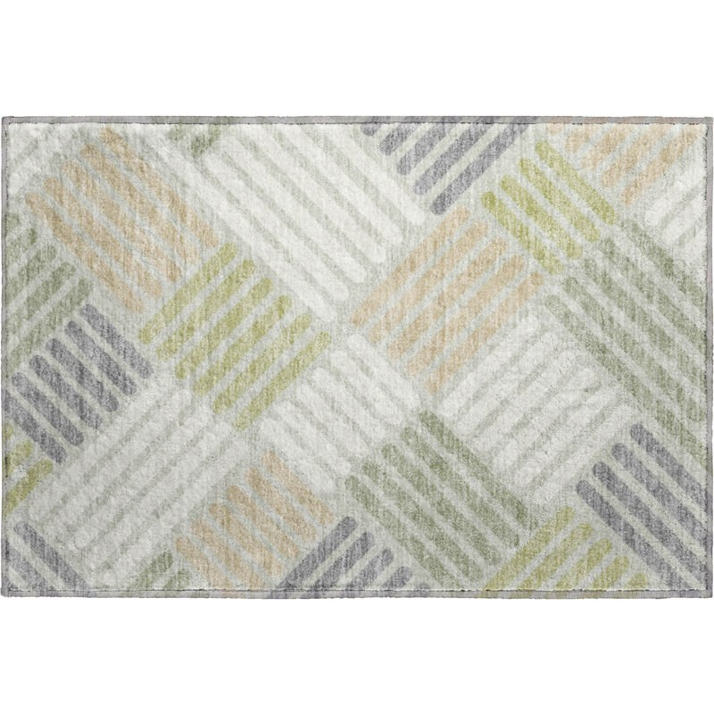 Premium Machine Washable Mayfield AMF2339 Geometric Rug, Aloe, 2'6" x 3'10"