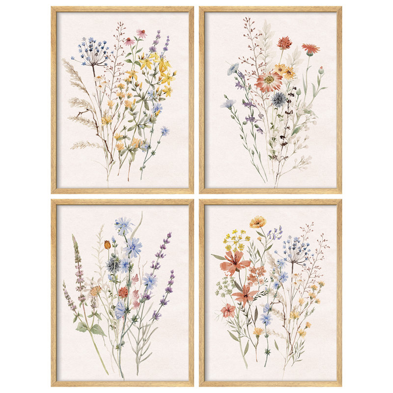 Fleurs sauvages, art moderne, impressions encadrées, affiches, petit art mural, H 10 po x l 8 po, Naturel
