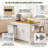 59.3" White Kitchen Island with Storage 2 Pull Out Cabinet Organizers & Rubber Wood Drop Leaf, Rolling Kitchen Cart with Trash Can Storage, Power Outlet, Spice & Towel Rack for Kitchen, Dining Room-1641983607