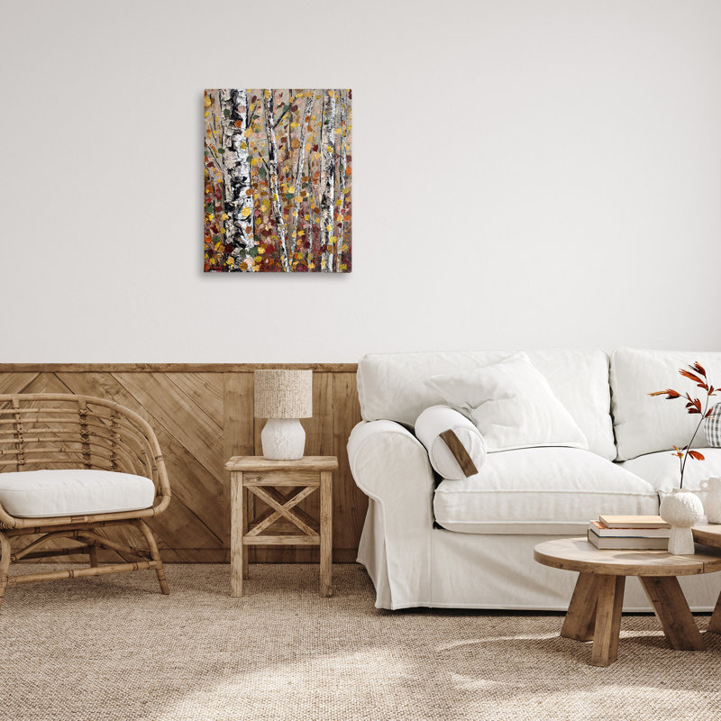 «Autumn Birch Trees Abstract Leaves» par Jen Seeley - peinture sur toile tendue, H 30 po x l 24 po x P 1,5 po
