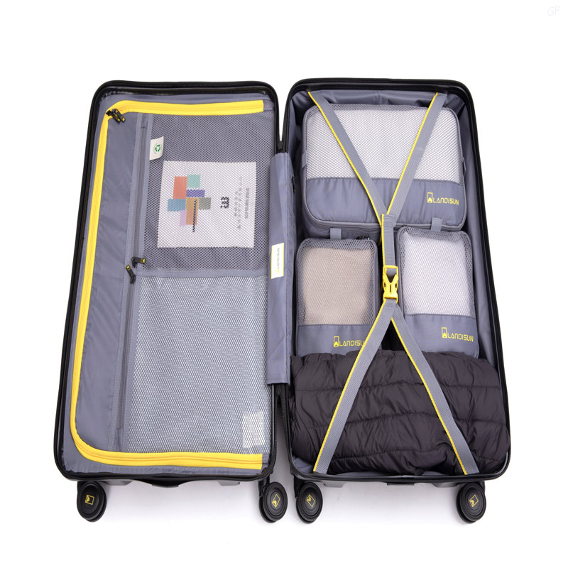 19 po + 3 pièces Sac de rangement doublé, bagage à main trois pièces, valises à roulettes, valise de transport légère en ABS, valise rigide BEIGE