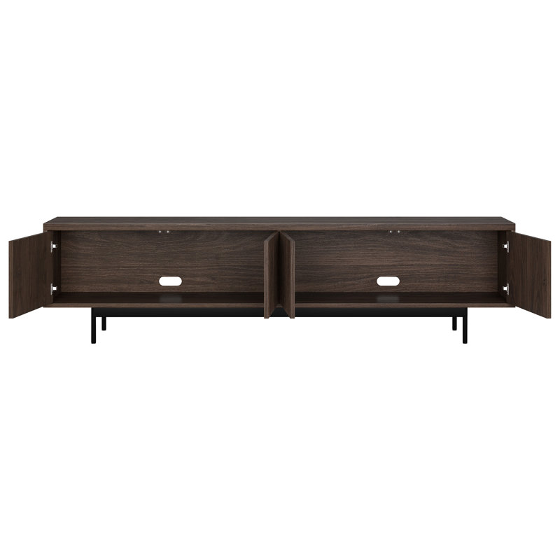 Meuble télé 70 po pour téléviseur de 75 po ou moins avec portes cannelées, rangement et gestion des câbles - Console média moderne de style Mid-Century blanc pour le salon | Whitman