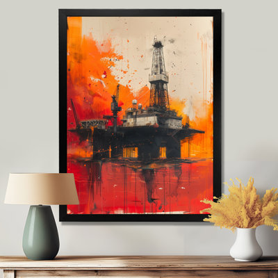 «Red Orange Oil Rig Sunrise Rodeo II», reproduction d'art sur toile