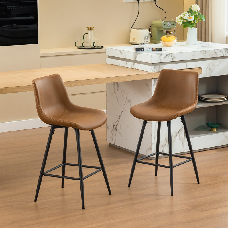 Tabouret de comptoir moderne en similicuir, Brun whisky, 2, Tabouret de comptoir (siège d'une hauteur de 24 p