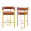 Ensemble de 2 tabourets de bar à hauteur de comptoir Modern, revêtu de similicuir de polyuréthane avec dossier et repose-pieds, chaises d'îlot de cuisine Mid-Century de 26 pouces, structure en acier au carbone doré