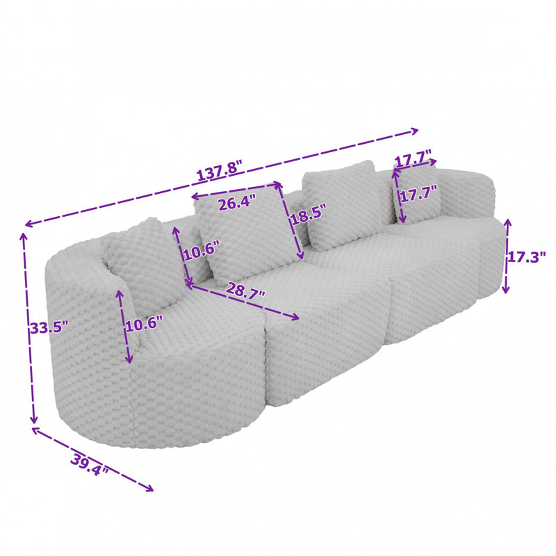 Canapé modulaire moderne avec emballage à compression complète, canapé rembourré à siège profond de conception libre, Rose