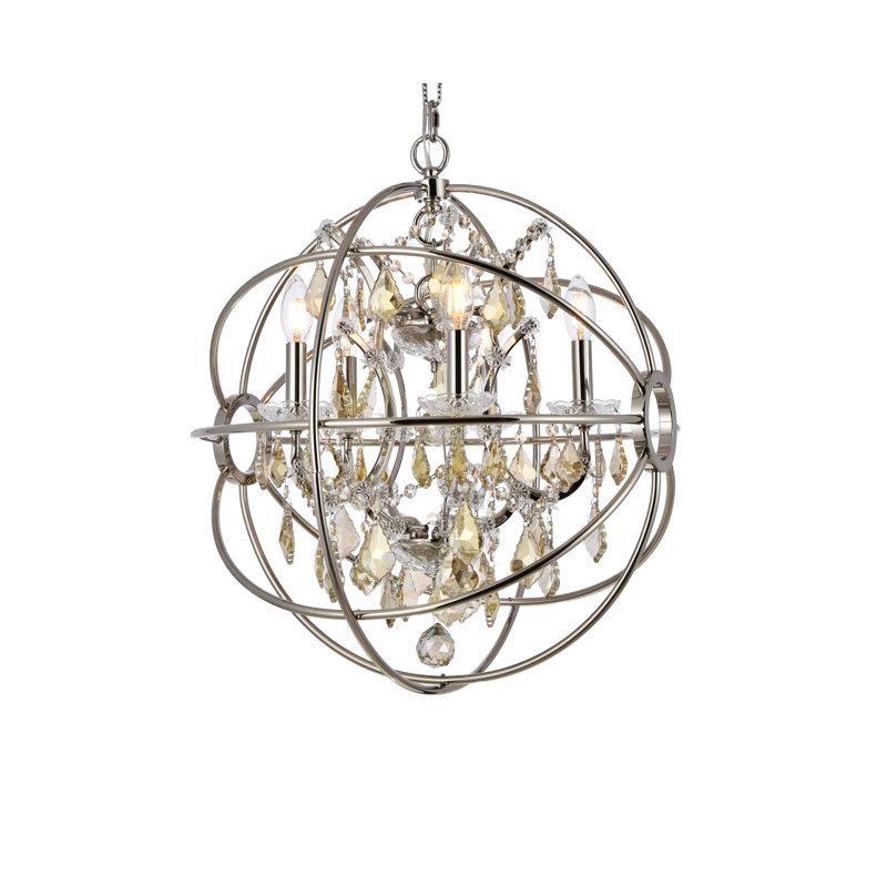 Svante 5 - Light Dimmable Globe Chandelier, Golden Teak (Smoky), Polished Nickel