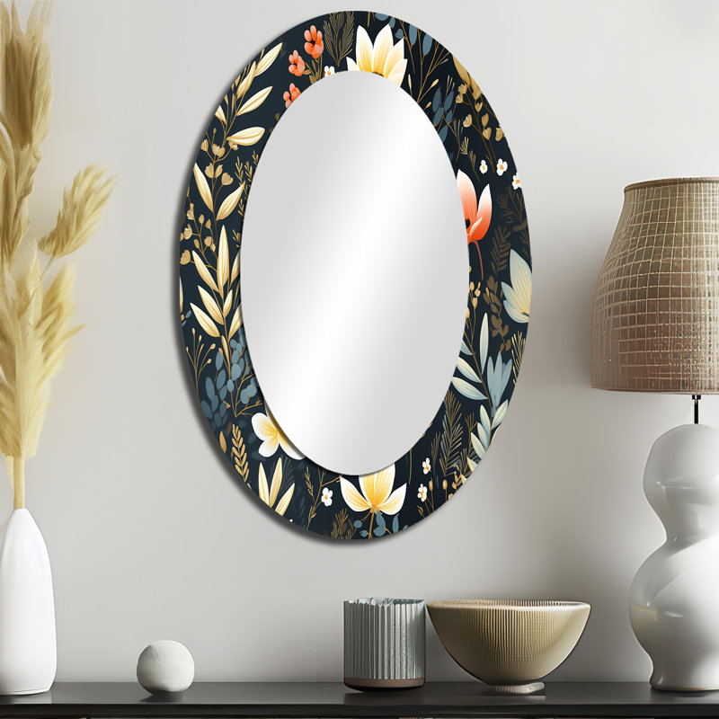 Nature's Exquis Floral Collage - miroir floral, miroir mural vert unique, impression d'art en métal, 36 po x 24 po, Ovale