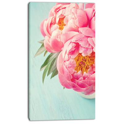 " Peony Flowers On Blue Background "