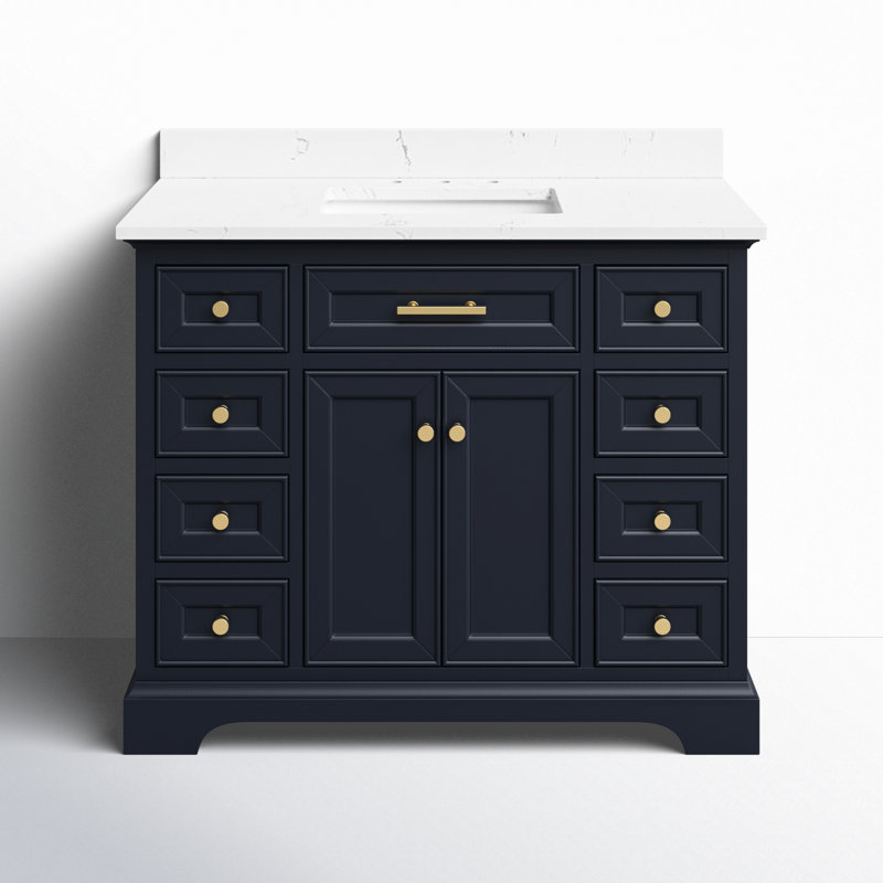 Thompson 42" W Single Bathroom Vanity, Indigo Blue/Brushed Gold