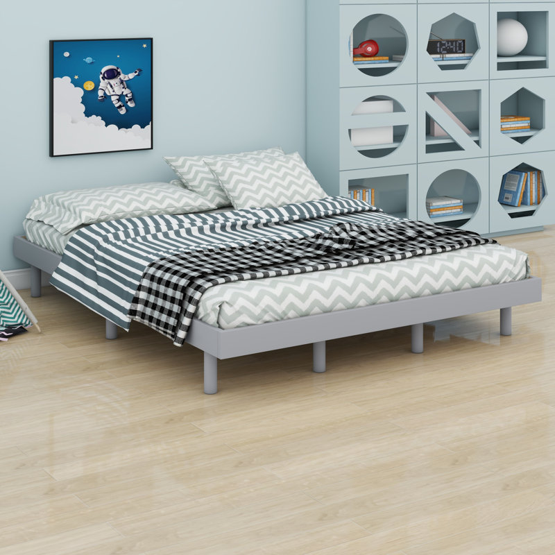Cadre de lit flottant élégant, lit de chambre à coucher minimaliste moderne, Grey, Queen