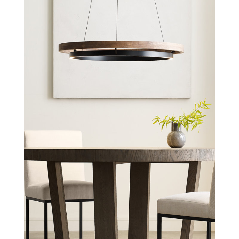 Grace 1 - Light LED Chandelier, Matte Black, 3.5" H x 35.8" W x 35.8" D, Weathered Oak