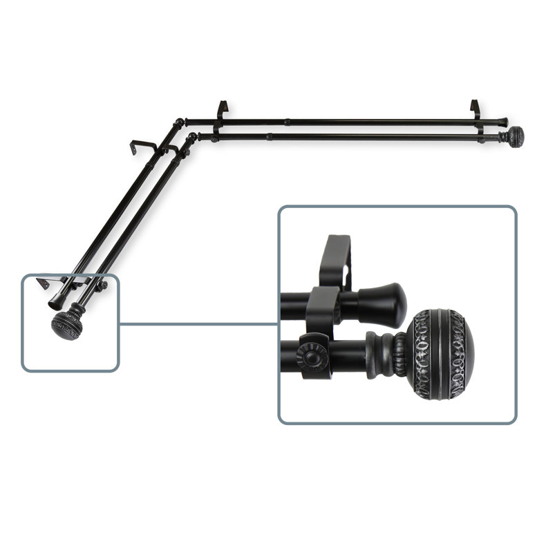 Tringle à rideaux d'angle pour fenêtre double, L 120 po x l 70 po, Noir