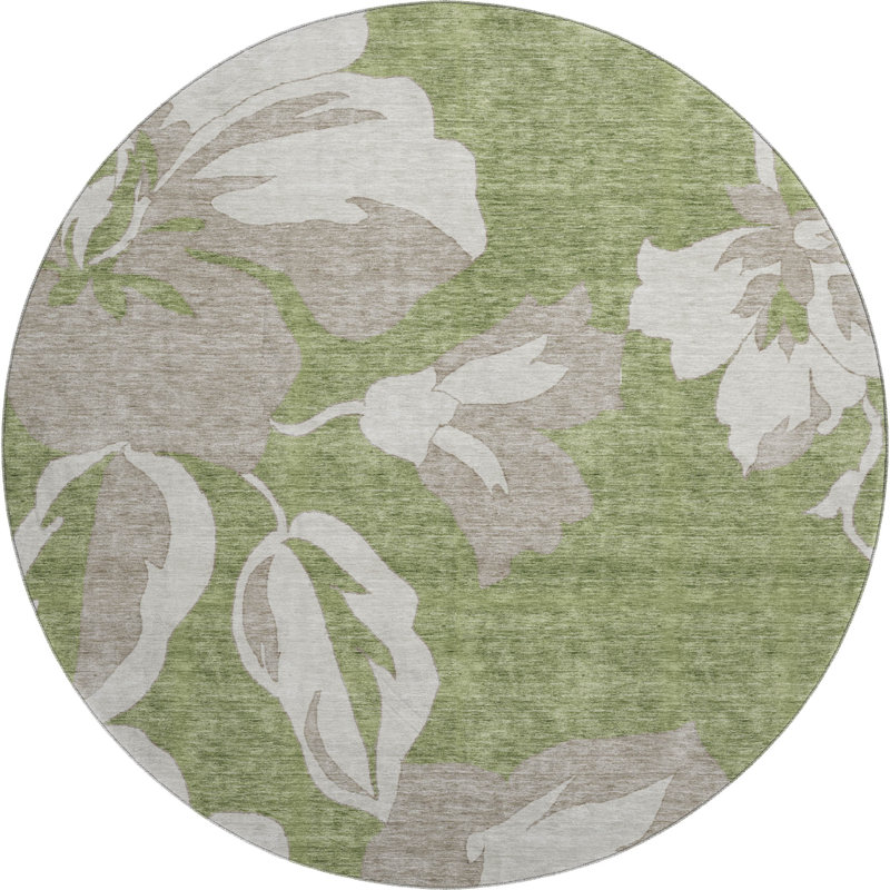 Tapis olive Prisco lavable à la machine de qualité supérieure, Rond 8 pi