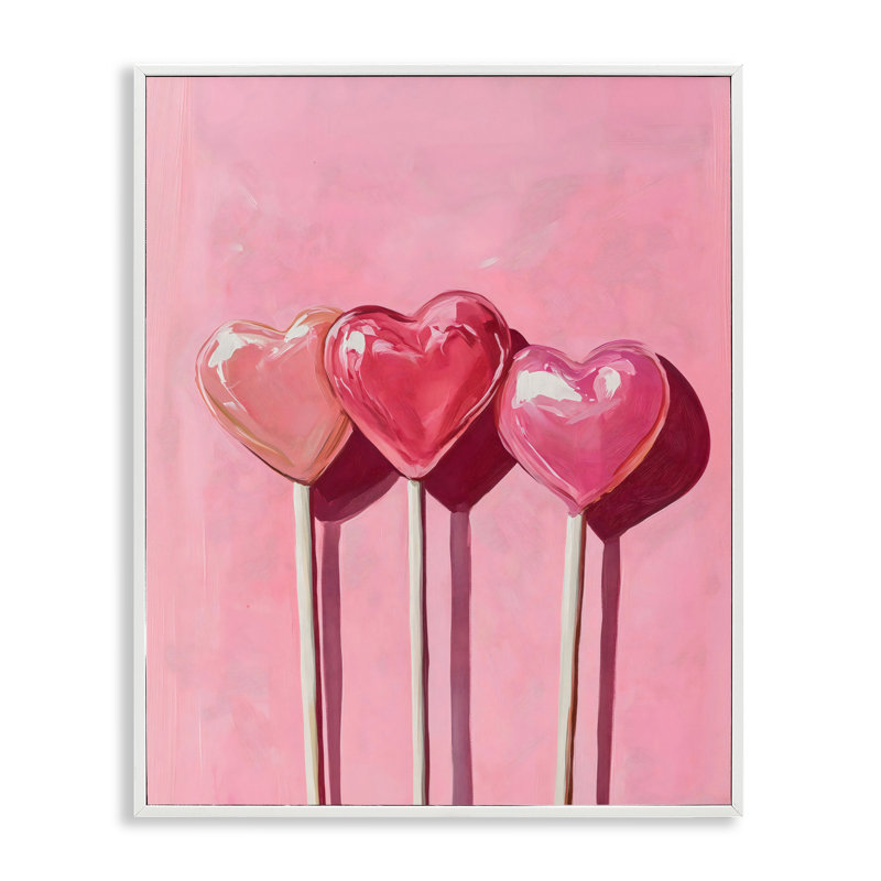 Trois sucettes sur giclée rose encadrée, design par Arlington Prints, H 14 po x l 11 po