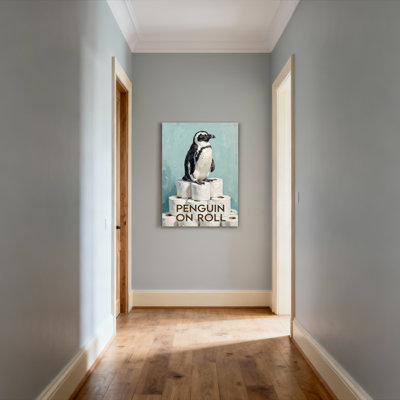Pingouin sur rouleau, reproduction d'art sur toile tendue sur toile, ensemble de 1
