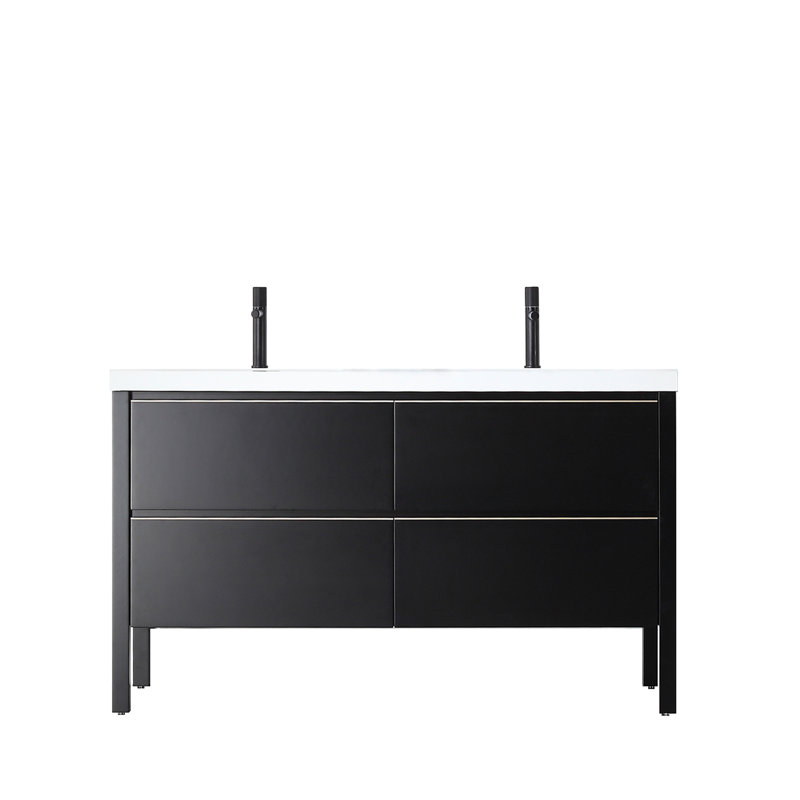 Erbil 60 po L x 21 po P 4 tiroirs Meuble-lavabo avec évier double et Comptoir en Quartz blanc