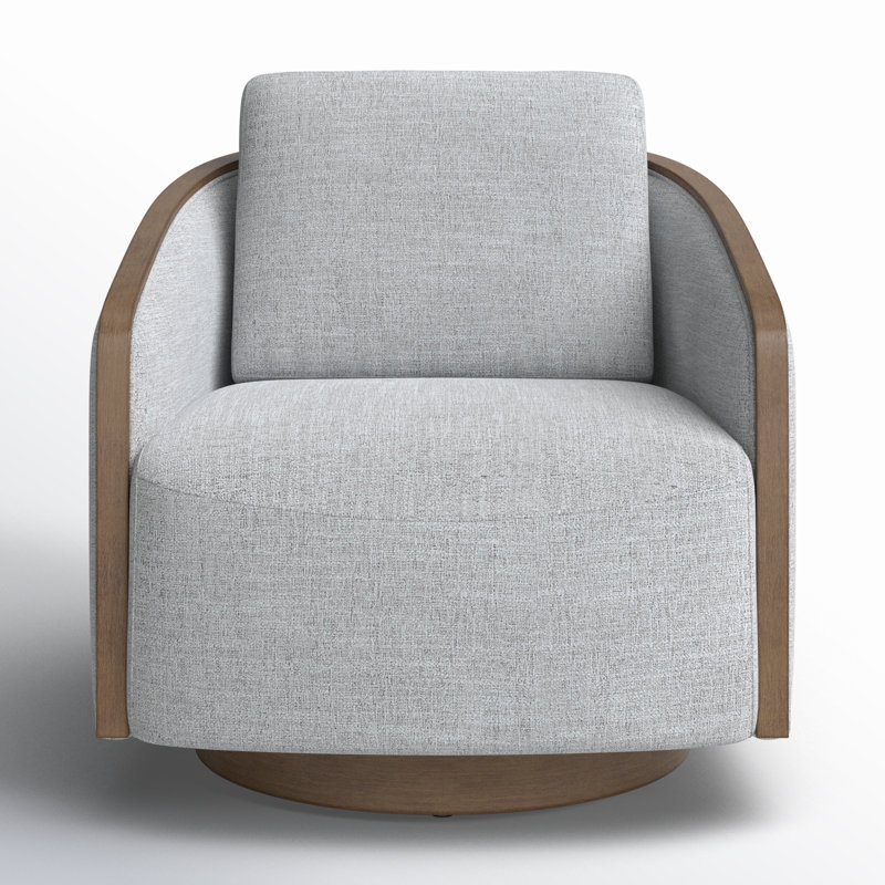 Nieve Upholstered Swivel Barrel Chair, Gray Heathered