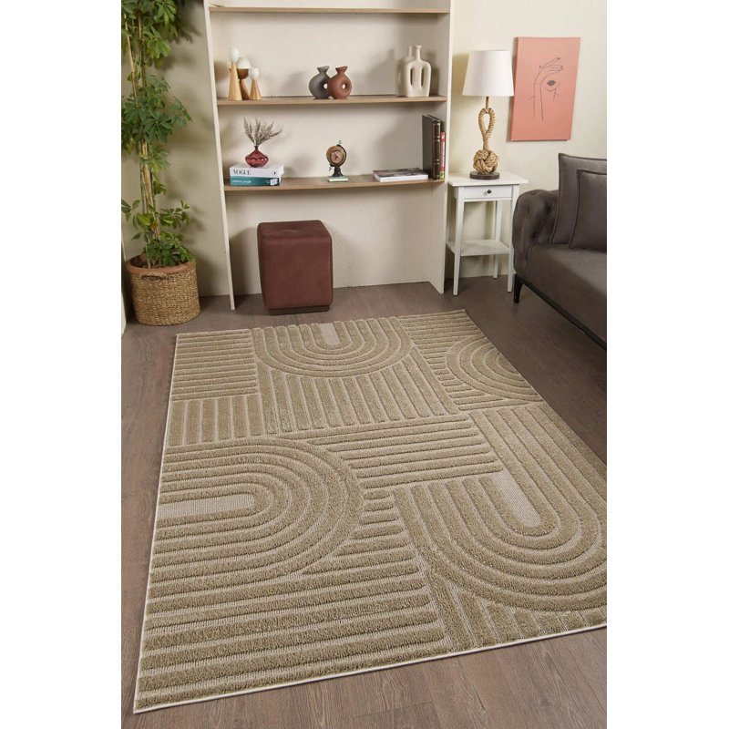 Beige Area Carpet, 5.2 x 7.5 Feet | 100% Polypropylene, 1.1 lbs/sq ft, 0.7 in Pile Height | Machine Woven, Non-Slip Dot Underside, Antibacterial | Perfect for Living Room, Bedroom, and Dining Spaces