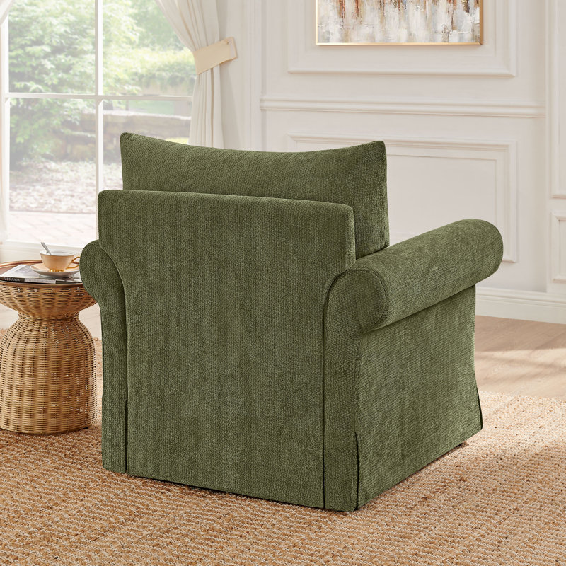 Chaise d'appoint rembourrée avec repose-pieds en chenille, Vert