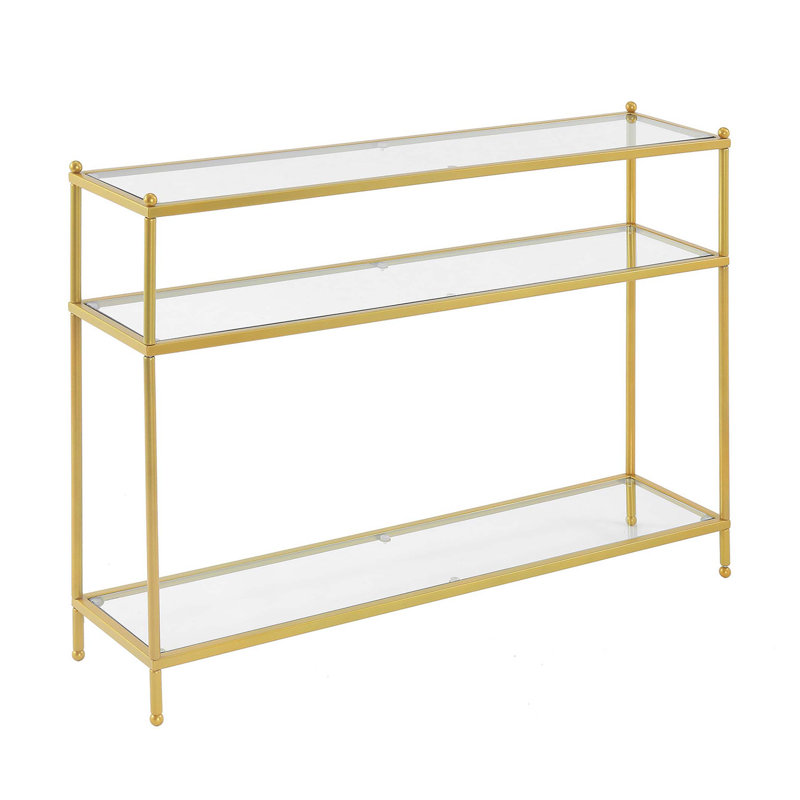 Carolina Console Table with Shelves, Gold/Clear, 30" H x 42" W x 9.5" D