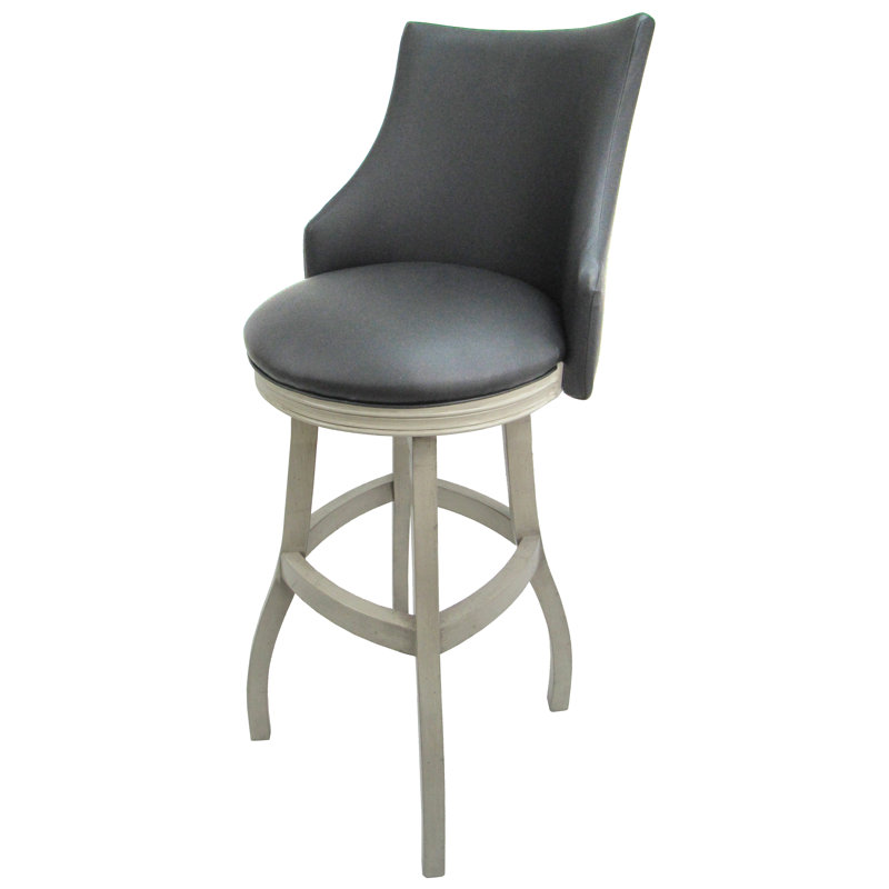 Tabouret pivotant en bois Ridfortore, Gris, Blanc cassé, Tabouret de bar (hauteur du siège 34 po)