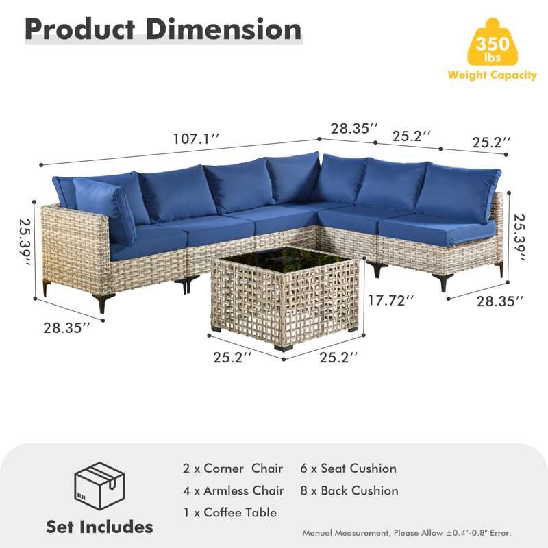Emroy 7 Piece Sectional Seating Group with Cushions, Navy