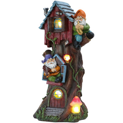  11" Tall Large Garden Statues Gnome Treehouse with Solar Outdoor Light, Dad Gifts for Men,Resin Garden Decor Lawn Ornaments for Patio Yard Decor Gifts for Dad and Mom