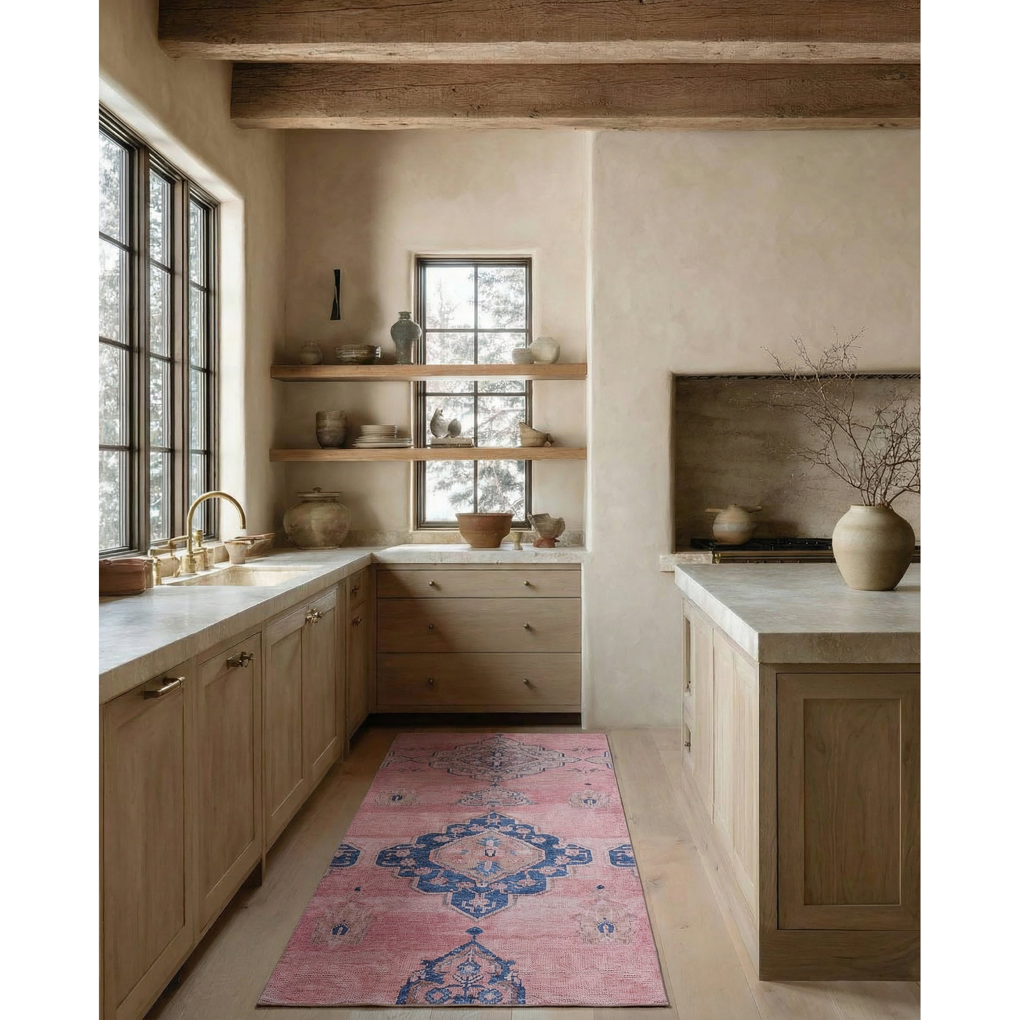 Machine Washable Pink/Blue Rug, Runner 3' x 10'