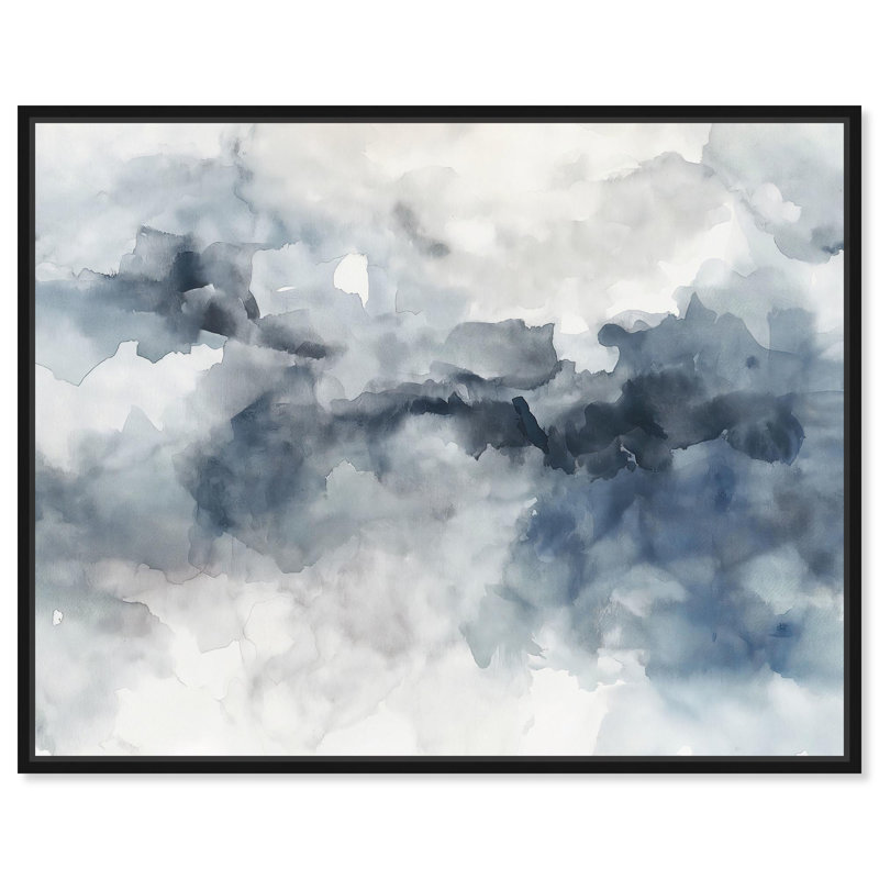 «Calming Tides», aquarelle abstraite par Art Remedy, 21" H x 17" W, Cadre flottant noir