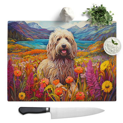 Labradoodle Colour Field  Glass Chopping Board