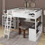 Grand lit mezzanine avec bureau, charge USB et tablettes de rangement