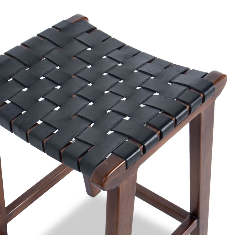 Tabouret de bar et de comptoir en cuir véritable Winnetka, Tabouret de comptoir (siège d'une hauteur de 24,5, Noir