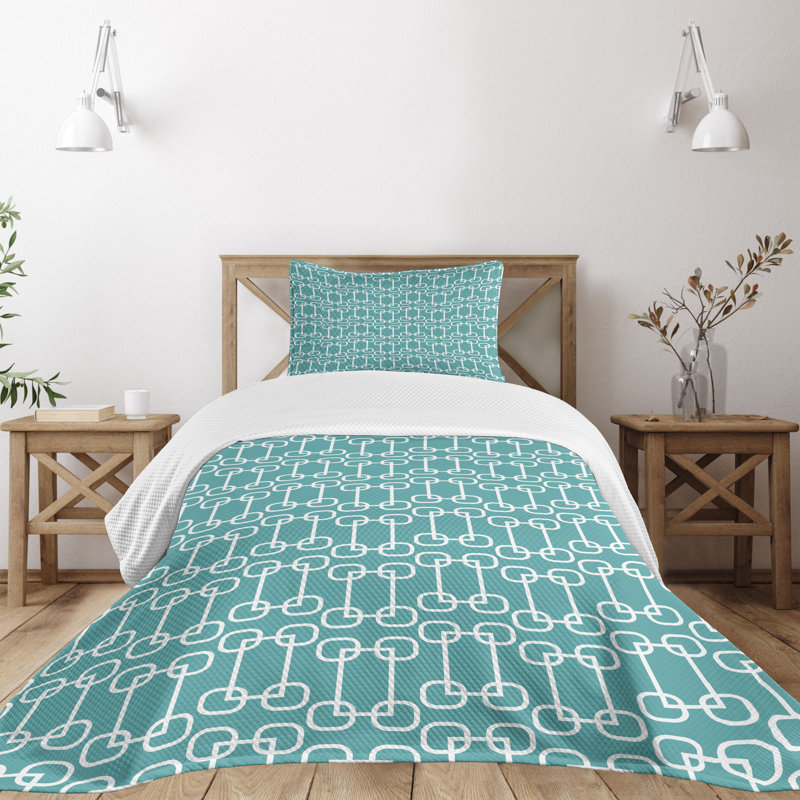 Turquoise and White Twin Quilted Bedspread Set