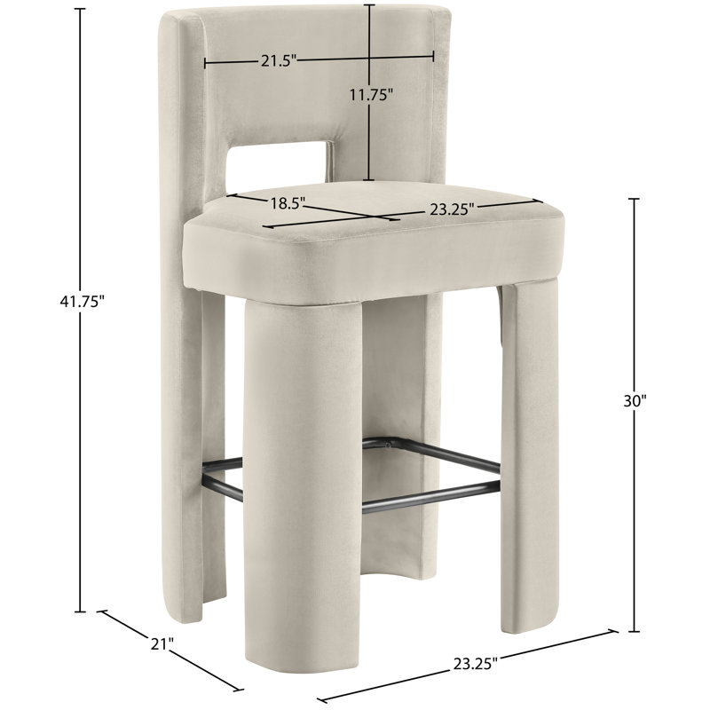 Tabouret de bar Zuno, Velours crème