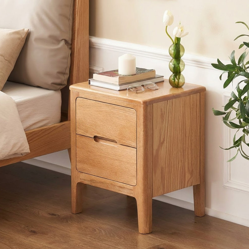 Solid Wood Nightstand in Red Oak Perfect for Bedroom Storage and décor with Spacious Drawer and Stable Design, Natural