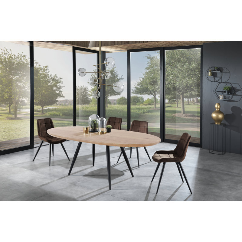 Amalah Extendable Oak Oval Metal Base Dining Table