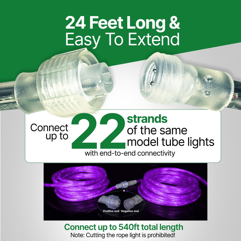 Tupkee LED Rope Light Purple - For Indoor And Outdoor Use, 24 Feet (7.3 M) - 10MM Diameter - 144 LED Long Life Bulbs Rope Tube Lights