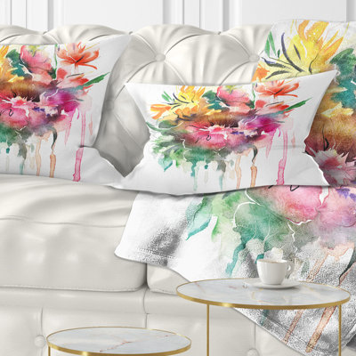 Coussin lombaire floral aquarelle