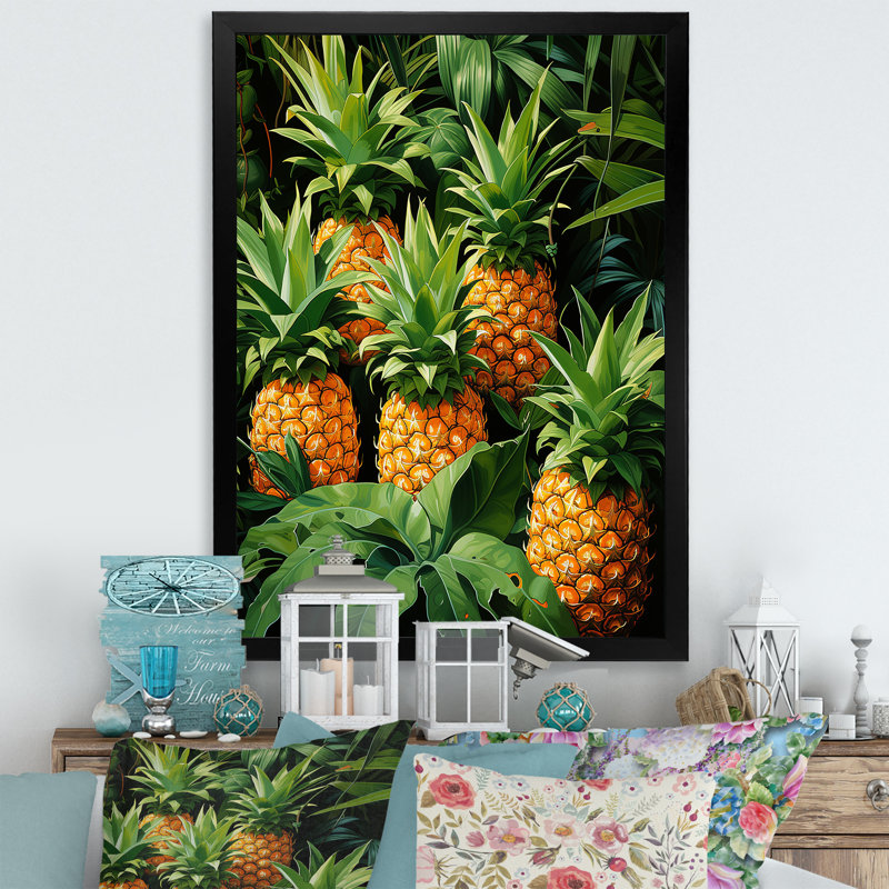 Pineapple Paradise III - Ananas, art mural, H 32 po x l 24 po x P 1 po, Cadre photo noir