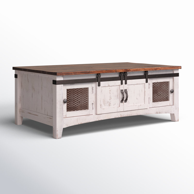 Dansby 2 Sliding Doors, 2 Mesh Doors on Each Side Coffee Table, White/Dark Brown