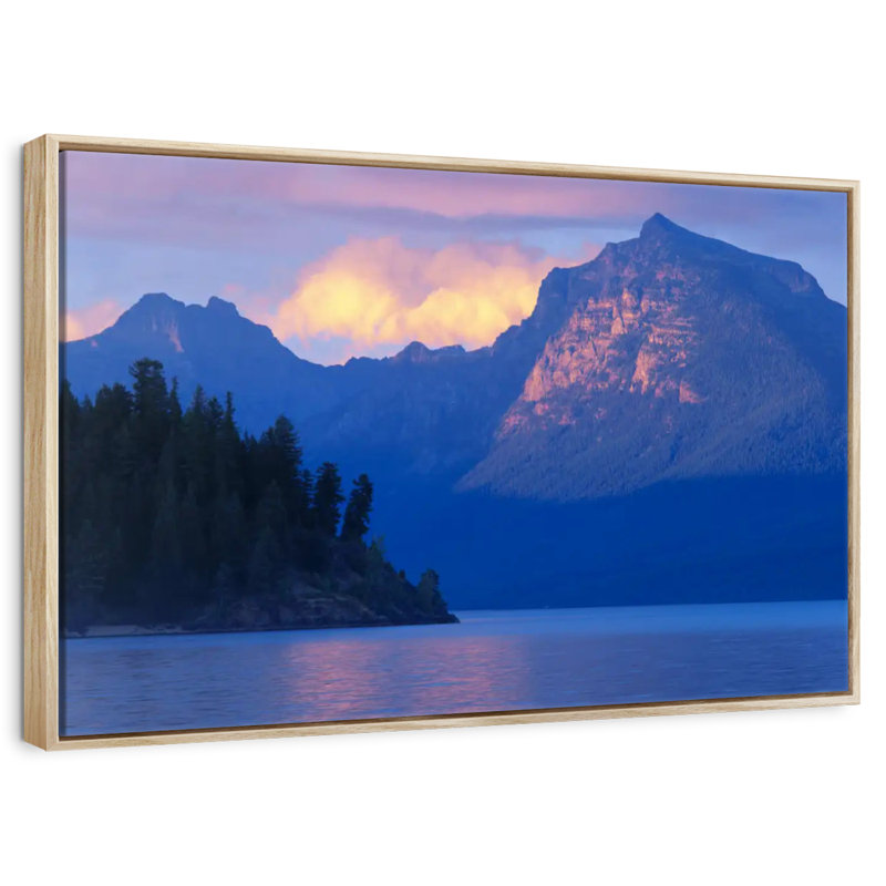 Scène de montagne du lac Mcdonald, Cadre flottant en bois naturel, 31 po x 21 po